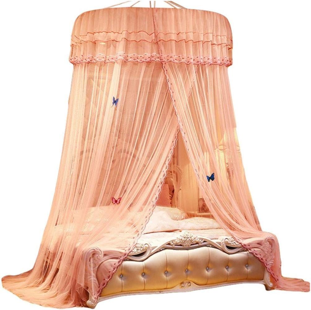 Kaiyei Moskitonetz Universal Himmelbett für Doppel, Einzel, Kinderbetten, Prinzessin Betthimmel Rund mit Klebehaken Schlafzimmer Schmetterling Dekoration Romantisch Palast Bohnen Paste 180cm×200cm Bild 1