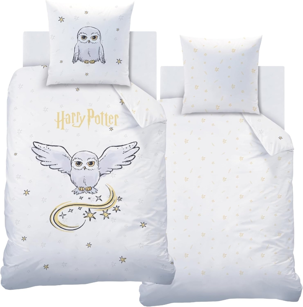 MTOnlinehandel Bettwäsche Harry Potter Eule Hedwig 135x200 + 80x80 cm, 100 % Baumwolle, Flanell, 2 teilig, Kinderbettwäsche für alle Hogwarts Fans Bild 1