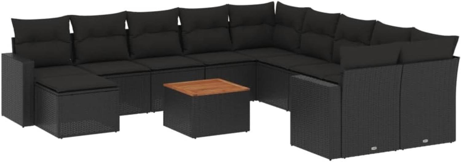 vidaXL 12-tlg. Garten-Sofagarnitur mit Kissen Schwarz Poly Rattan 3224417 Bild 1