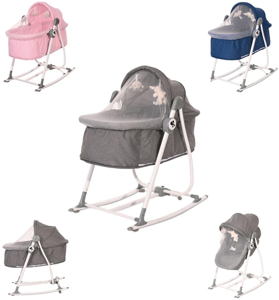 Lorelli Babywiege manuell Alicante 2 in 1 Babywippe Moskitonetz Sonnendach Gurt grau Bild 1