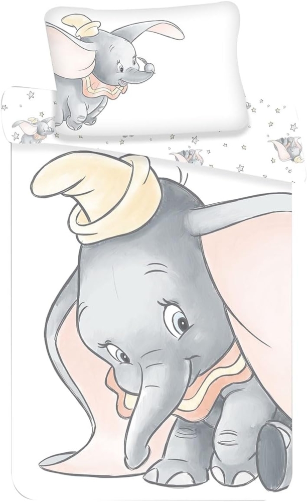Disney Bettwäsche Set Dumbo Grey 100x135 Bettdecke + 40x60 cm Kopfkissen, 100% Baumwolle Bild 1