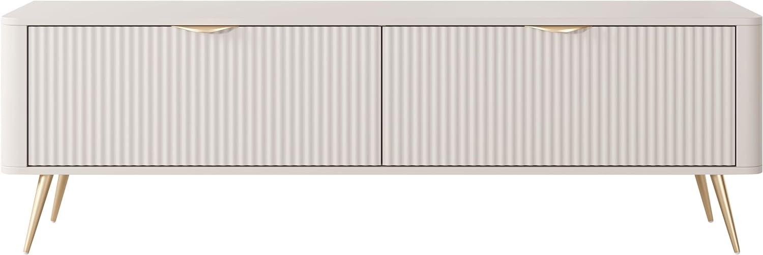 TV Schrank Literpo 163, geriffelte Fronten, Metallfüße, Aluminiumgriffe (Farbe: Beige) Bild 1