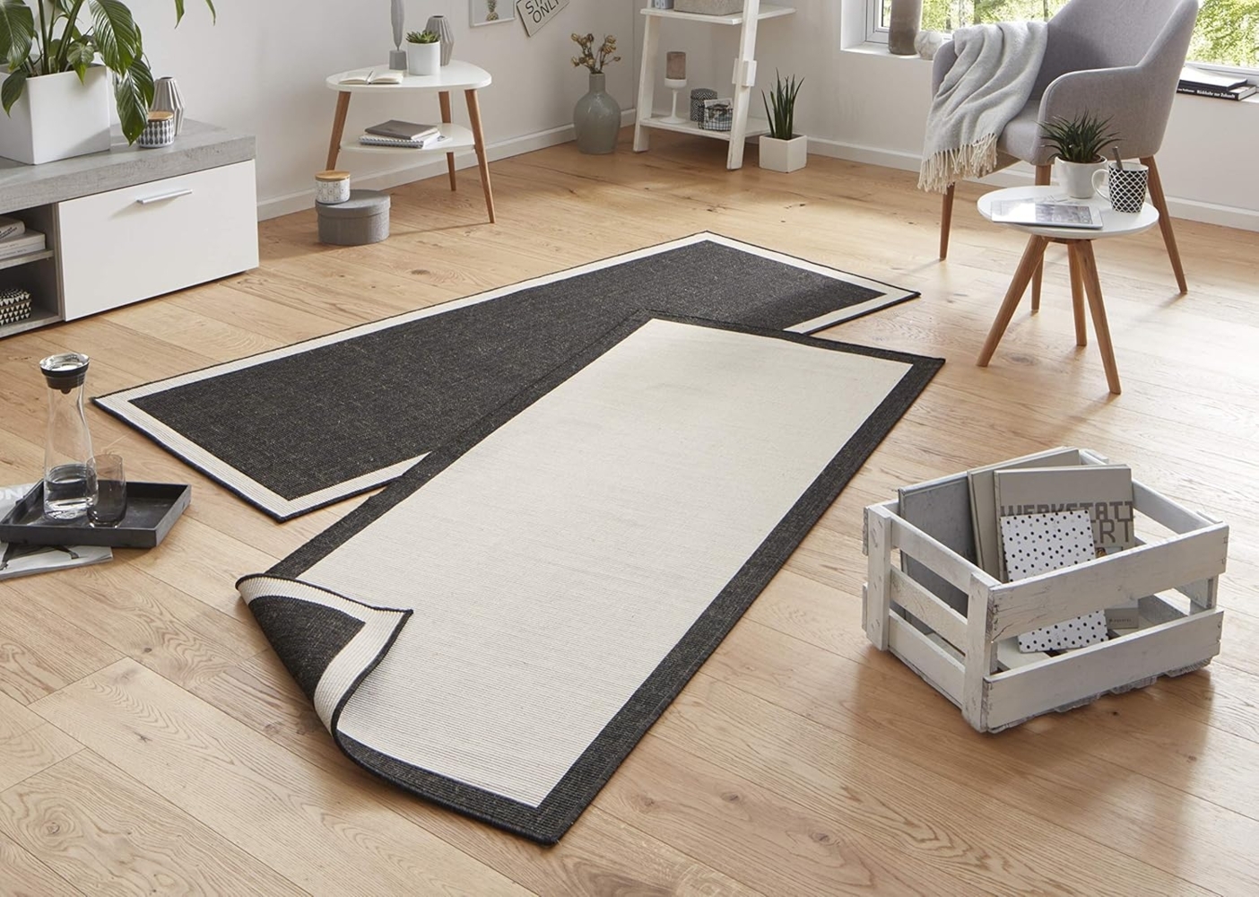 In- & Outdoor Wendeteppich Panama Creme Schwarz - 80x250x0,5cm Bild 1