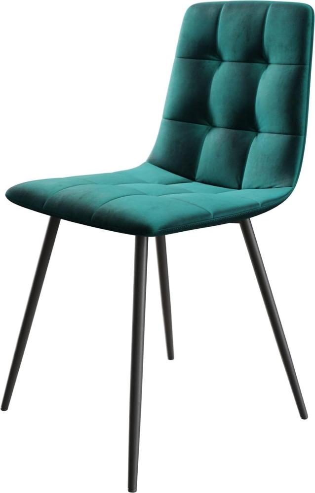 4-er-Set-Esszimmerstuhl Caro-Adesso Petrol Samt 4-Fuß konisch Bild 1