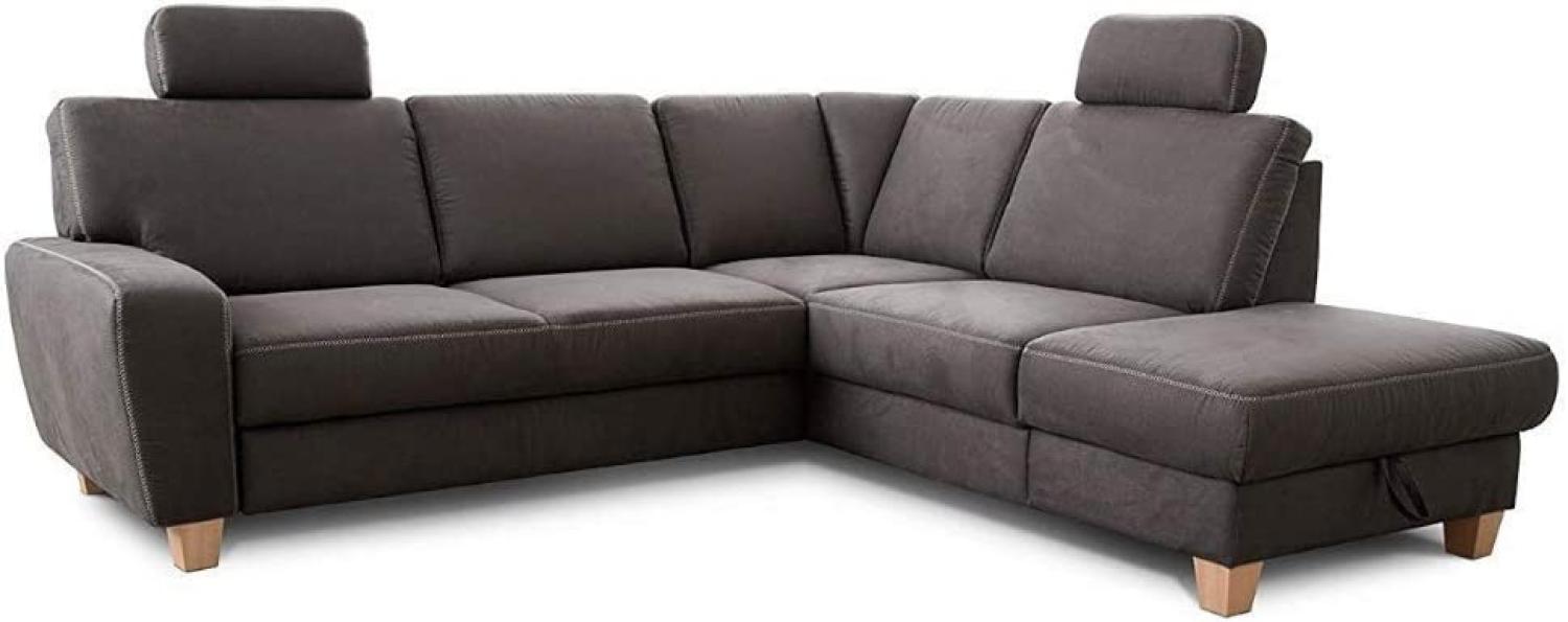 Cavadore Ecksofa Wisconsin mit Federkern / Landhaus Sofa mit 2 Kopfstützen / Landhausstil / Holzfüße in Buche / Mikrofaser in Lederoptik / Größe: 248 x 88 x 215 cm (BxHxT) / Farbe: Dunkelgrau Bild 1