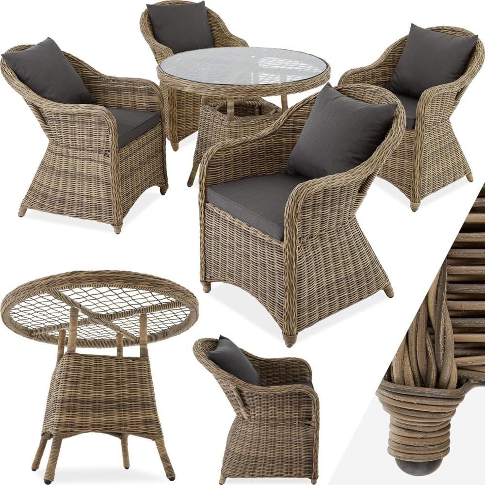 tectake® Sitzgruppe, Rattan Gartenmöbel Set, 1x Tisch und 4X Stuhl, Möbel wetterfest als Lounge im Wintergarten, Balkonmöbel, Gartensessel, Terrassenmöbel - Natur Bild 1