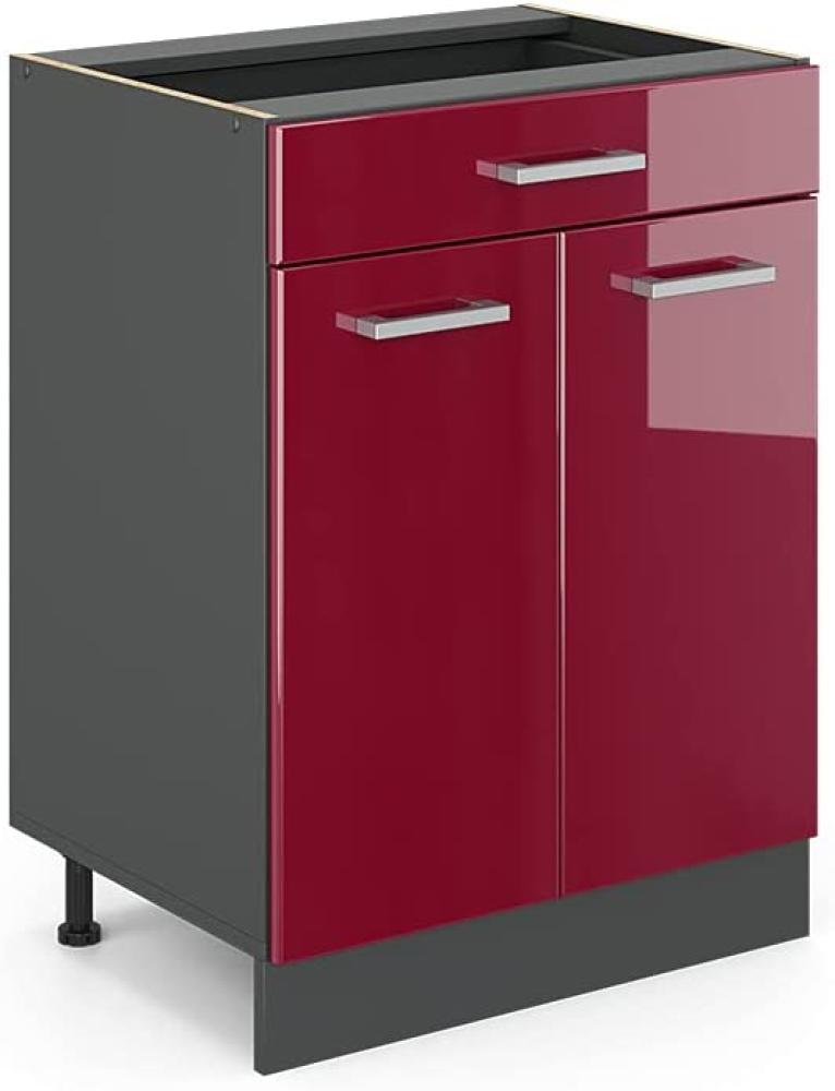 VICCO Küchenschrank R-Line Hängeschrank Unterschrank Küchenzeile Küchenunterschran Anthrazit (Bordeaux Hochglanz, Schubunterschrank 60cm) Bild 1