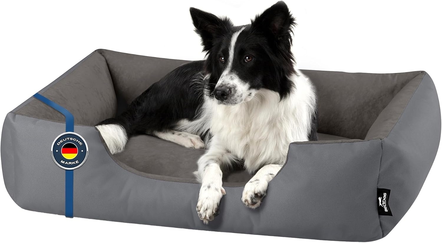 BedDog Hundebett ZARA, Hundekissen mit abziehbaren waschbaren Bezug, Hundekorb, Hundesofa, für kleine, große, mittel-große Hunde (L) ca. 80x65x18cm, STEEL-GREY (grau) Bild 1