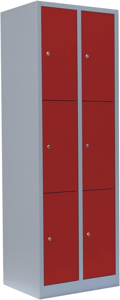 Schließfachschrank Fächerschrank Wertfachschrank 180 x 60 x 50 cm 6 Fächer Abteilbreite ca. 300 mm Lichtgrau/Rot 520324 Bild 1