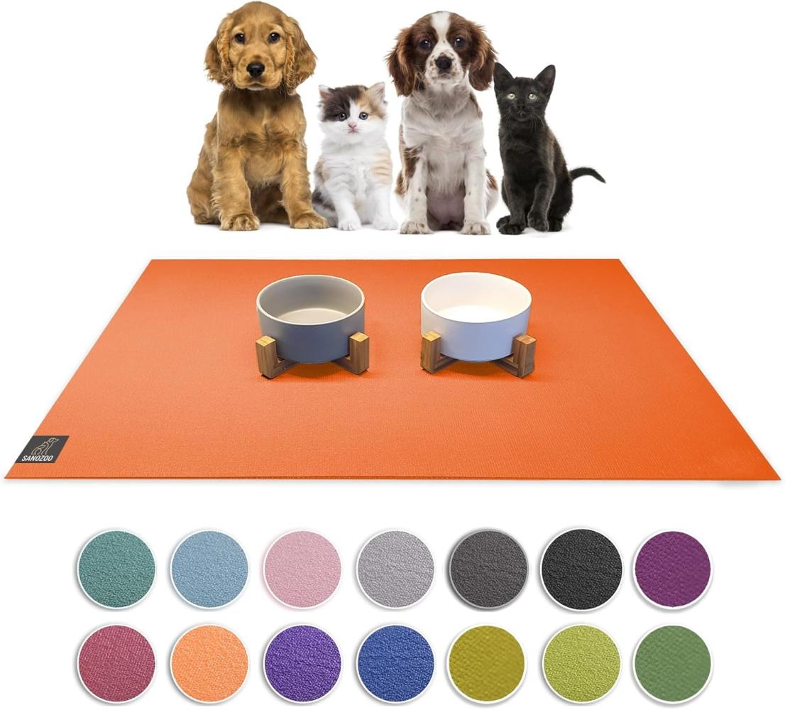 SanoZoo® Napfunterlage - Öko-TEX - Made in Germany - rutschfeste Futtermatte für Hunde & Katzen 80x80cm Orange, wasserfest Bild 1