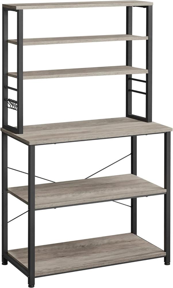 Vasagle Küchenregal, Standregal für Küche, Mikrowellen-Regal, stehend, 6 Regalebenen und 6 Haken, für Mikrowelle, Stahlrahmen, Industrie-Design, 40 x 80 x 167 cm, Greige-schwarz KKS019B02 Bild 1