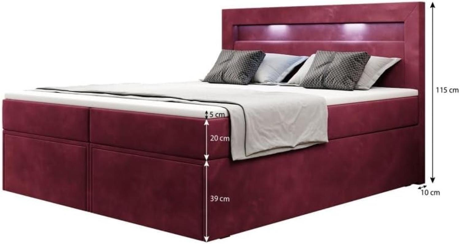 Boxspringbett Amelie mit LED und Stauraum 140x200 Rot H3 Bild 1