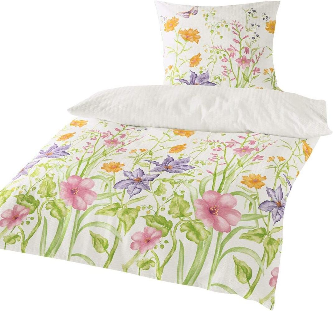 Traumschlaf Seersucker Bettwäsche Blumenwiese, 155x220 cm + 80x80 cm Bild 1