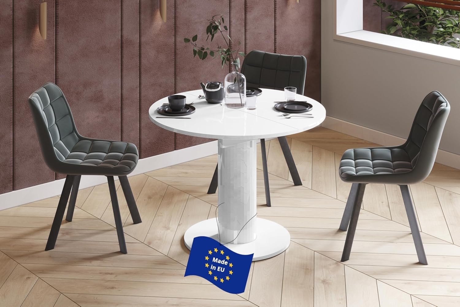 designimpex Esstisch Design HES-111 Tisch rund oval Hochglanz ausziehbar 100-148cm Bild 1