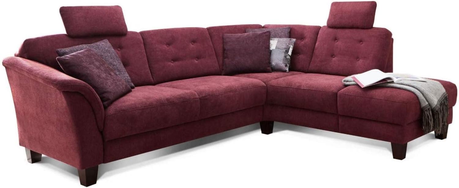 Cavadore Ecksofa Trond mit Ottomane rechts / Federkern-Sofa im Landhausstil mit 2 Kopfstützen und Vorziehsitz mit Bettkasten / 260 x 89 x 214 / Webstoff rot Bild 1