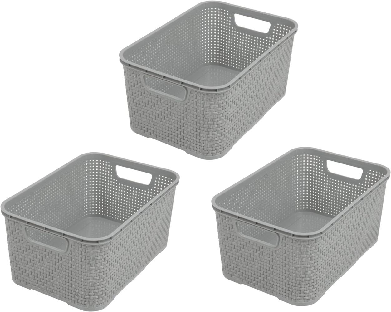 BranQ - Home essential Korb in Rattan Design 3er Set Grösse M 10 l, BPA-frei Kunststoff PP,Hellgrau Bild 1