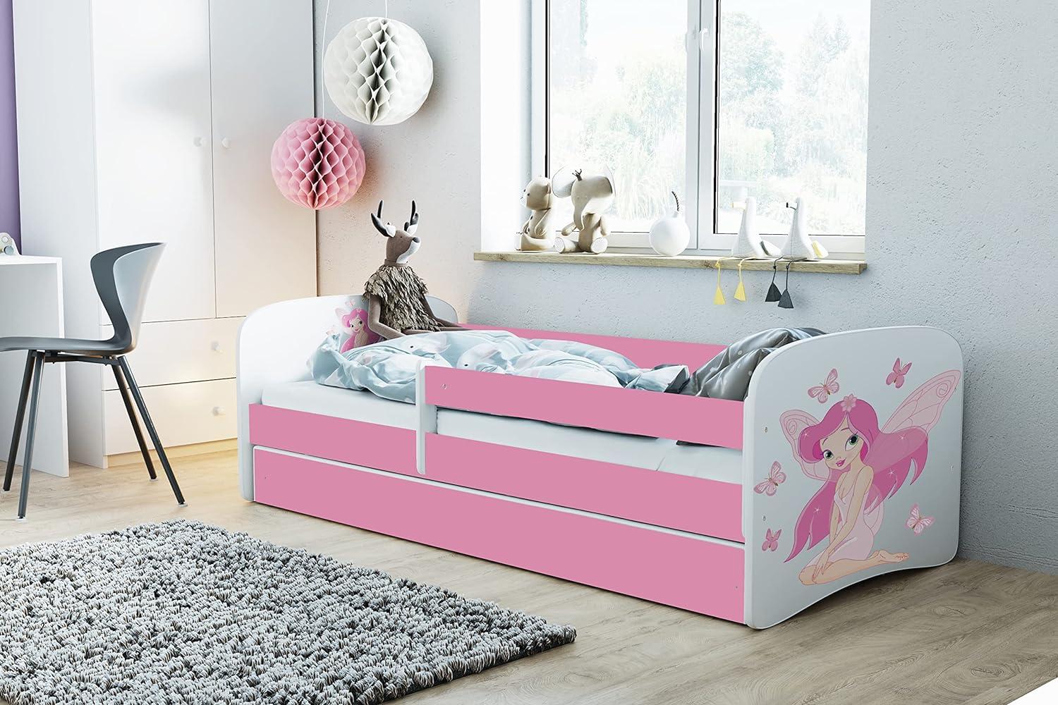 Kocot Kids 'Fee mit Schmetterlingen' Kinderbett 80 x 160 cm Rosa, mit Rausfallschutz, Matratze, Schublade und Lattenrost Bild 1