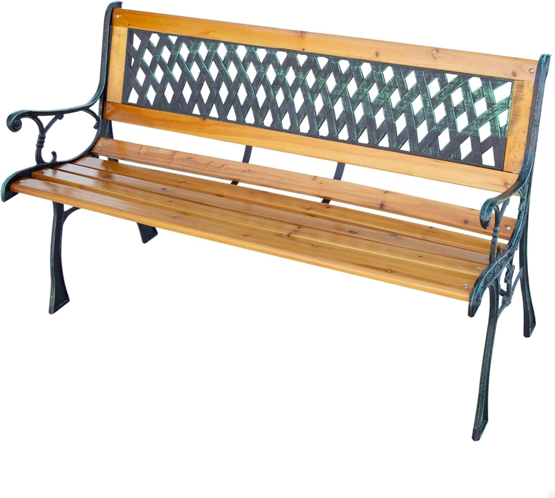 Aktive 61045 - Gartenbank aus Holz und Metall, Maße: 125 x 52 x 73 cm, Gartenmöbel, Holzbank für 2 Personen, Gartendekoration - Außenbank Bild 1