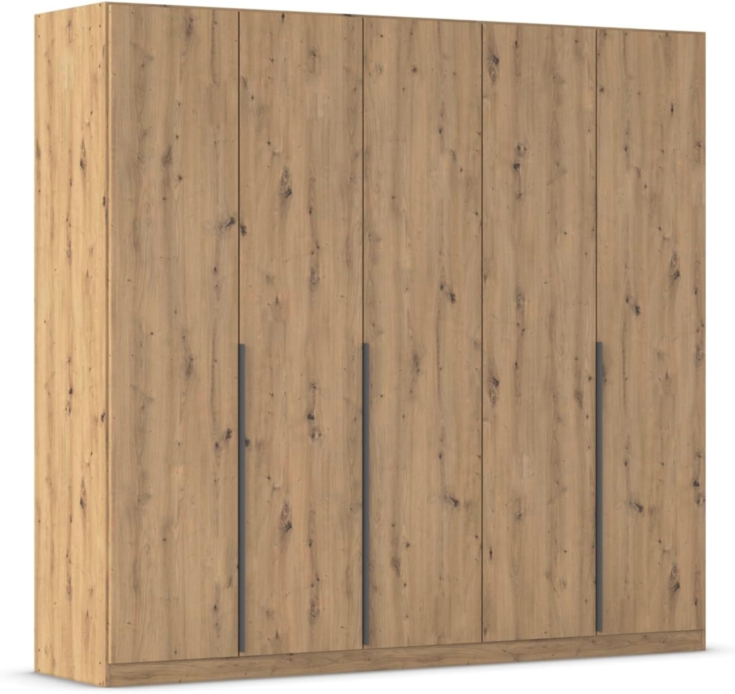 Rauch Möbel Alabama, Kleiderschrank, Garderobenschrank, 5-türig, Zubehör Basic, 3 Kleiderstangen, 3 Einlegeböden, Farbe Eiche Artisan, Holz, Griff Grau metallic, 226 x 210 x 54 cm Bild 1