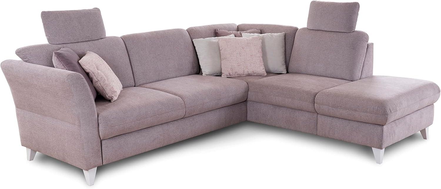 CAVADORE Ecksofa Trend / Skandinavische Eckcouch mit Federkern, Ottomane und 2 Kopfstützen / 252 x 86 x 213 / Chenille, Rosa Bild 1