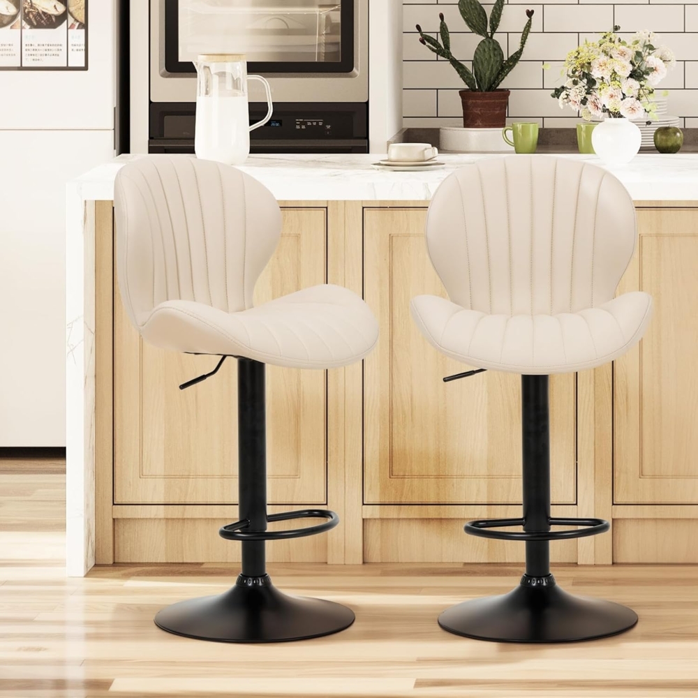 COLAMY Barhocker 2er Set Höhenverstellbar 61-81.5cm mit Rückenlehne, 360°Drehbarer Barstuhl Kücheninsel Hocker aus PU-Kunstleder – Für Küche, Bar, Esszimmer, Büro, Beige Bild 1