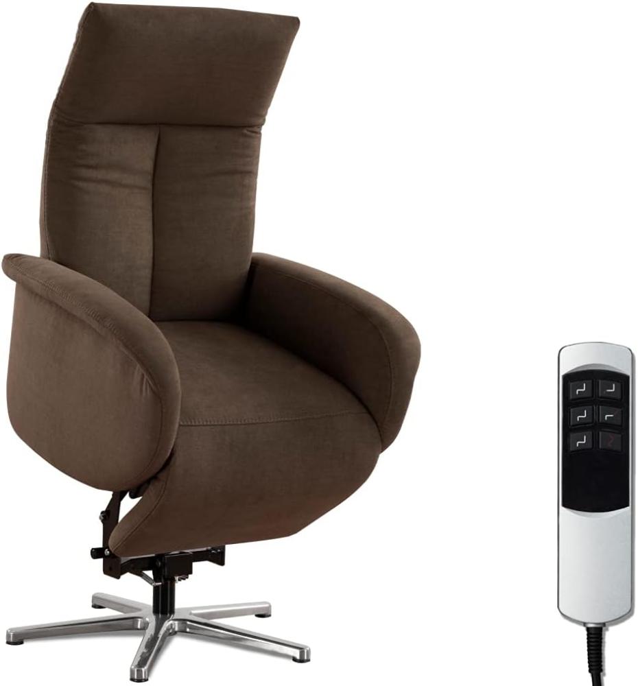 CAVADORE TV-Sessel Juba mit Akku / Pflegeleichter Fernsehsessel mit Aufstehhilfe + elektrisch verstellbarer Relaxfunktion / 2 E-Motoren / 75 x 112 x 82 / Soft Clean Bezug, Braun Bild 1