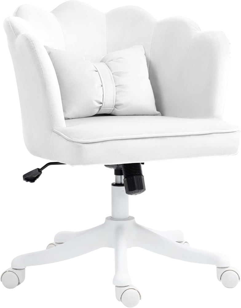 HOMCOM Bürostuhl Schreibtischstuhl mit Armlehne, Wippfunktion (Höhenverstellbar Kosmetikstuhl mit Samtoptik, 1 St), mit Breite Sitz für Schlafzimmer, Weiß Bild 1
