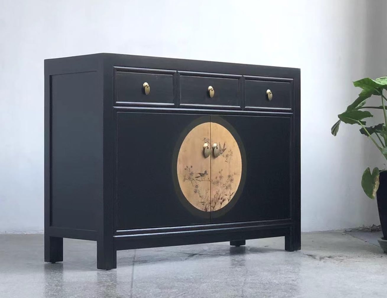 Vintage Kommode Schwarz Beige chinesisch Schrank Sideboard Kolonial-Stil Antik-Stil Lowboard asiatisch orientalisch Fernost shabby-chic Landhaus Bild 1