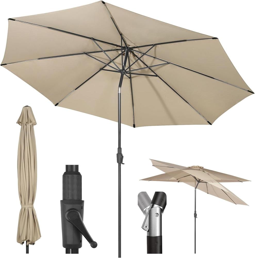 Sekey 350cm Sonnenschirm mit Kurbel und Auto Kippen,Marktschirm für Terrasse,Balkon & Garten,Windfest Stabil UPF 50+,Taupe,Rund Bild 1