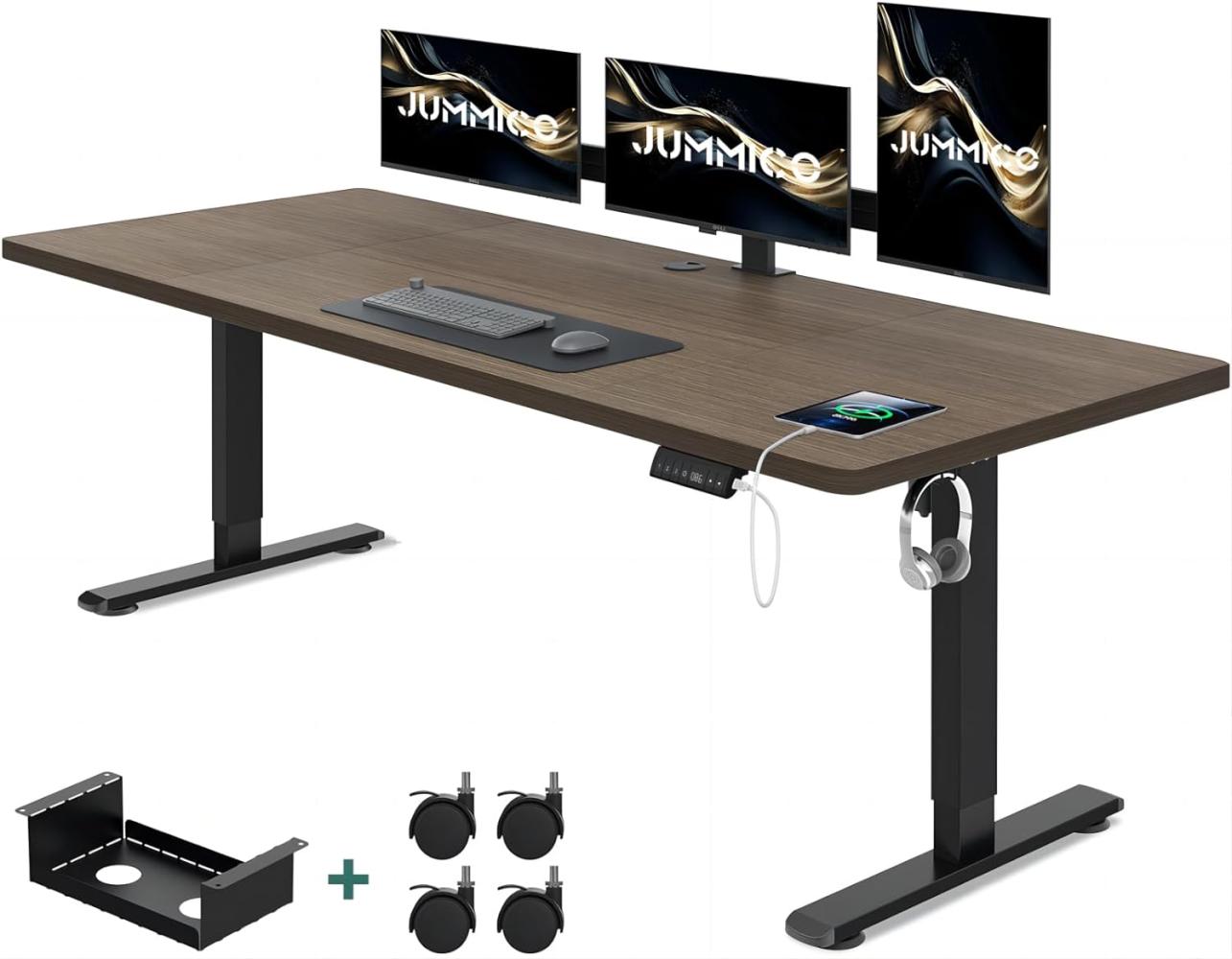 JUMMICO Höhenverstellbarer Schreibtisch 180 x 80 cm mit Kabelwanne, Höhenverstellbar Elektrisch Stehpult mit USB-Buchse, Computertisch, Ergonomischer Steh-Sitz Tisch, Bürotisch, Nussbaum Bild 1