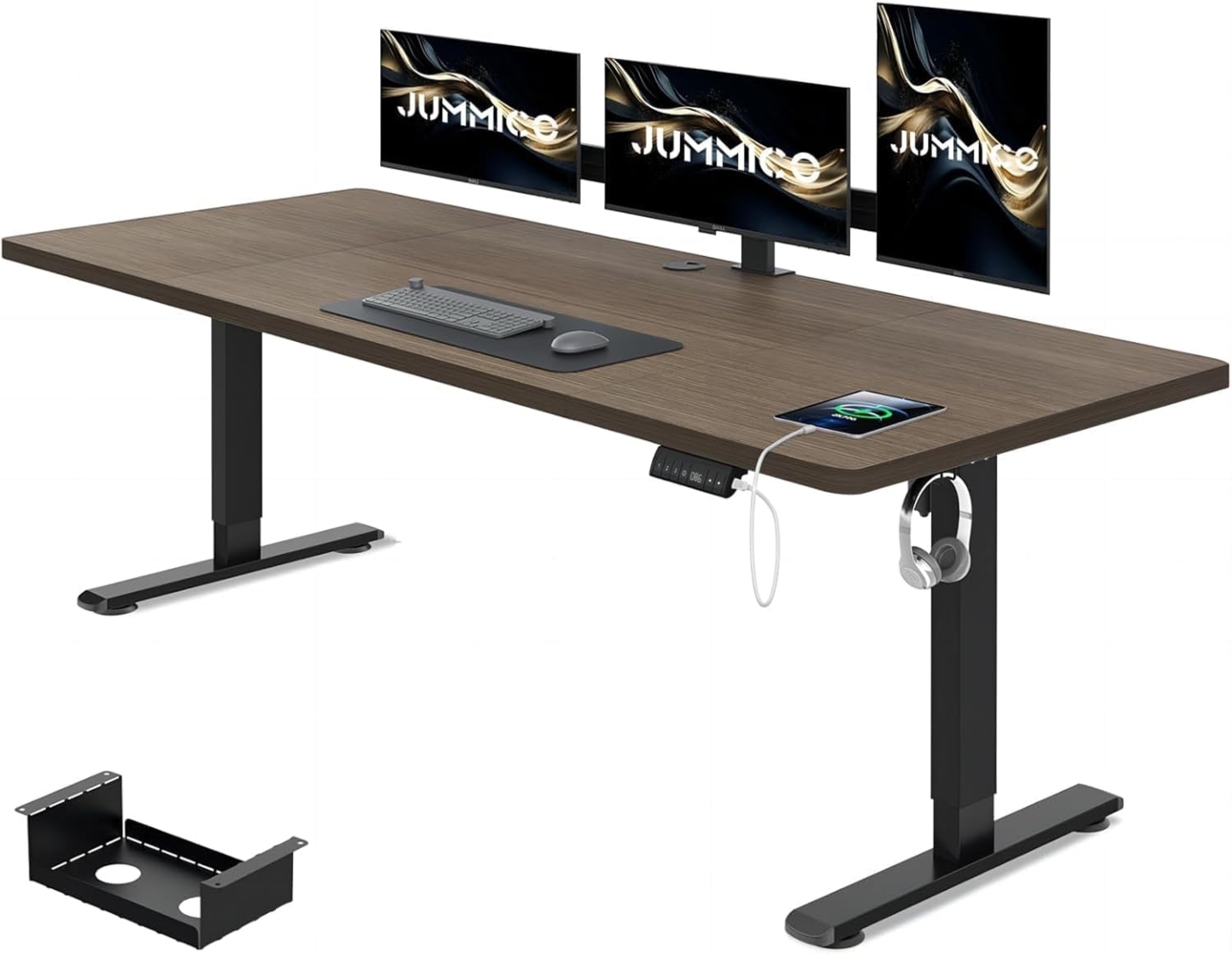 JUMMICO Höhenverstellbarer Schreibtisch 180x80 cm mit Kabelwanne, Höhenverstellbar Elektrisch Stehpult mit USB-Buchse, Computertisch, Ergonomischer Steh-Sitz Tisch, Bürotisch, Nussbaum Bild 1