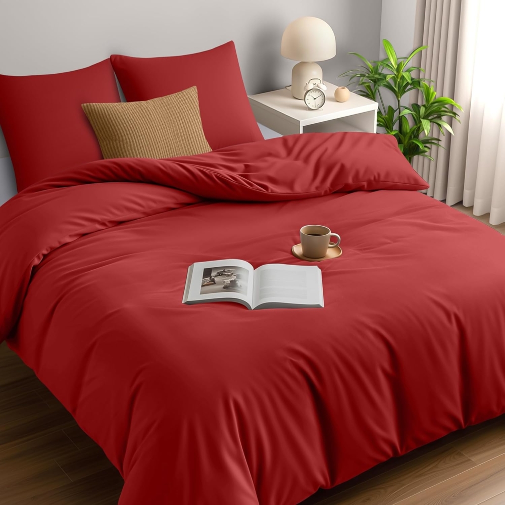 Utopia Bedding Bettwäsche Set - Mikrofaser Bettbezug 260x240 cm + 2 Kissenbezüge 65x65 cm - Rot Bild 1