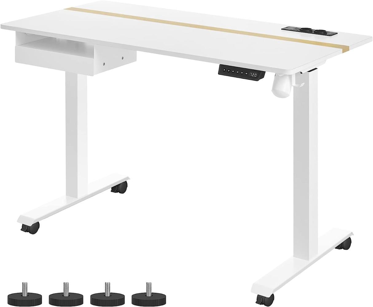 Vasagle Höhenverstellbarer Schreibtisch elektrisch, mit Steckdose und Schublade, stufenlos verstellbar, Memory-Funktion mit 4 Höhen, weiß, Tischoberfläche 60 x 120 cm Bild 1