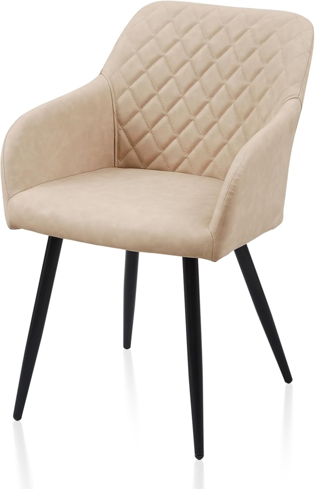 TUKAILAI Esszimmerstühle 1er Kunstleder, Küchenstuhl Polsterstuhl Wohnzimmerstuhl Sessel mit Armlehnen Rückenlehne Metallbeinen, Modern Stühle für Küche Esszimmer Wohnzimmer Schlafzimmer, Creme Bild 1