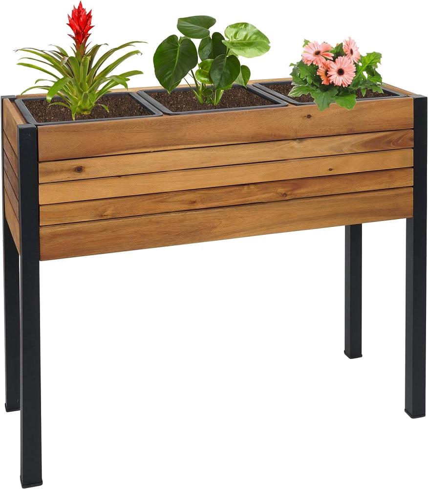 Pflanzkasten HWC-L22, Hochbeet Pflanzkübel Blumenkasten, 75x81x30cm Outdoor Alu Akazie Holz FSC®-zertifiziert, braun Bild 1