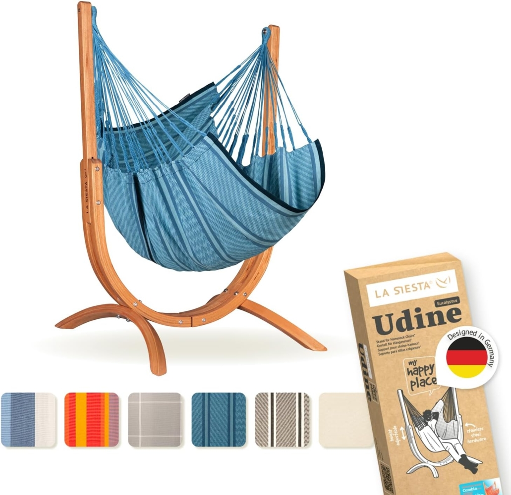 La Siesta 'Udine Organic Zebra' Hängesessel, blau, Bio-Baumwolle mit Eucalyptus-Gestell, 115 x 180 x 125 cm Bild 1