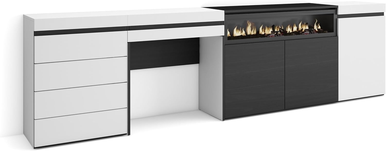 Skraut Home | Sideboard, Kommode | Aufbewahrungsschrank | 277 x 75 x 35 cm | Für Schlafzimmer, Zimmer | Elektrokamin. | Kommode mit Schubladen | Schminktisch | Moderner Stil | Weiß Bild 1