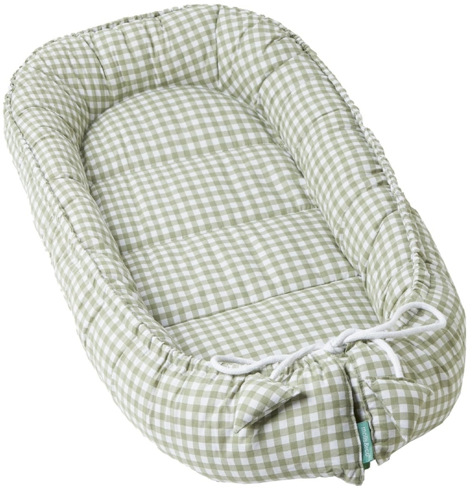 molis&co - Babynest - 100% Baumwolle (OEKO-TEX) - Babynestchen Neugeborene - Ideal als Reisebett, Kuschelnest Geeignet & Cradle Reducer - 90x50 cm - Mint Tea Bild 1