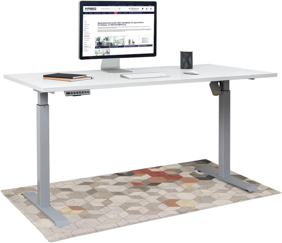 HighDesk SMART Höhenverstellbarer Schreibtisch (Silber + Weiß I 140 x 80 cm) - Elektrischer Sitz- & Stehtisch mit Tischplatte - Stehschreibtisch Elektrisch Höhenverstellbar - von Krieg Bild 1