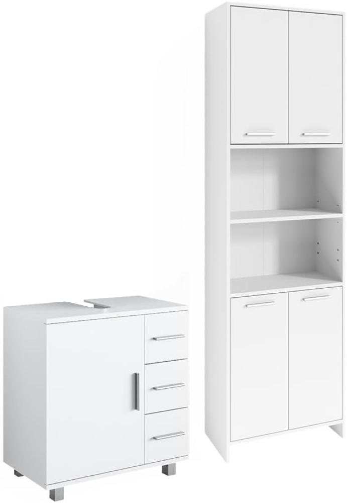 Vicco Badmöbel-Set Maris, Weiß, 2 Teile, mit Hochschrank und Waschbeckenunterschrank, (2-St, 2-er Set) Bild 1