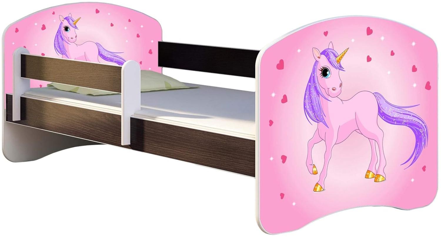 ACMA Kinderbett Jugendbett mit Einer Schublade und Matratze Wenge mit Rausfallschutz Lattenrost II 140x70 160x80 180x80 (17 Pony, 180x80) Bild 1