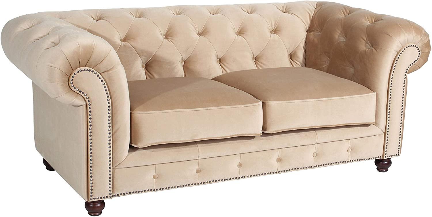 Orleans Sofa 2-Sitzer Samtvelours Sand Buche Nussbaumfarben Bild 1