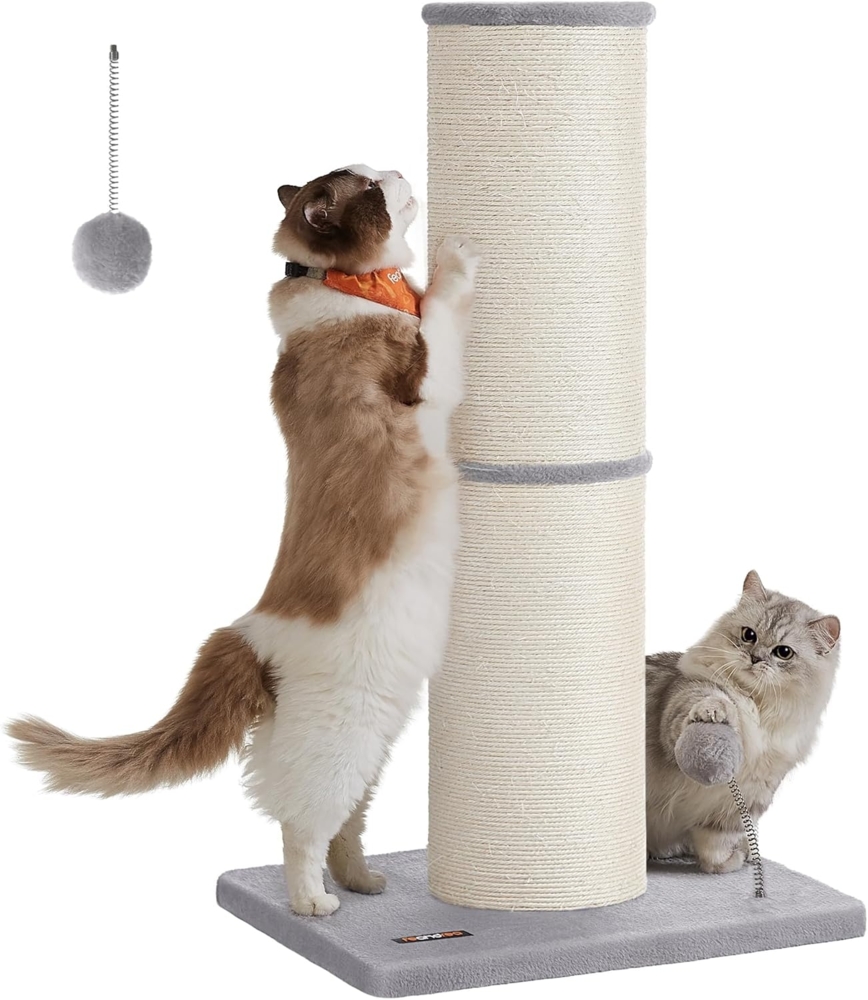 Feandrea Kratzbaum, 85 cm hoch, mit Plüschball und Glocke, Sisalstamm, Taubengrau Bild 1