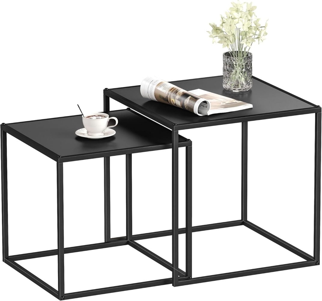 HOMCOM Couchtisch Kaffeetisch aus Stahlgestell für Wohnzimmer im modernem Design (Kaffeetisch, 2-St, Eckiger Beistelltisch), für Wohnzimmer, bis 10 kg Belastbar, Schwarz Bild 1