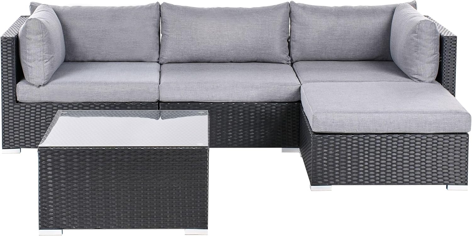 Garten Ecksofa mit Tisch 4-Sitzer SANO linksseitig Polyrattan Schwarz Bild 1