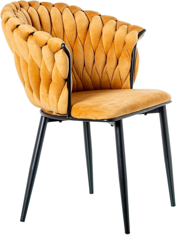 DRW Set mit 2 Stühlen aus Samt und Metall in Senfgelb und Schwarz, 61 x 68 x 82 cm Bild 1