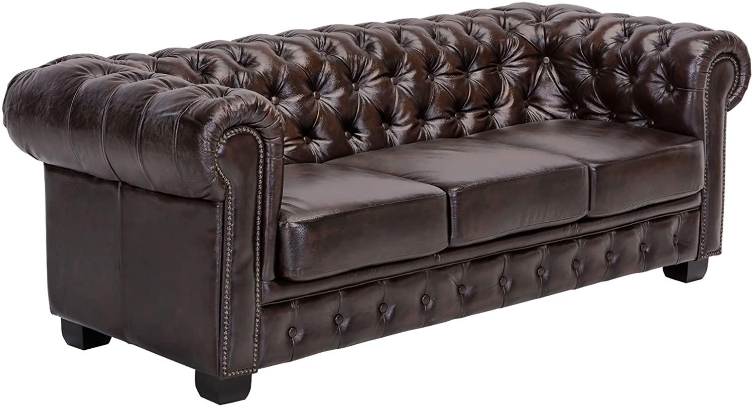 Sofa Chesterfield 3-Sitzer Echtleder braun Bild 1