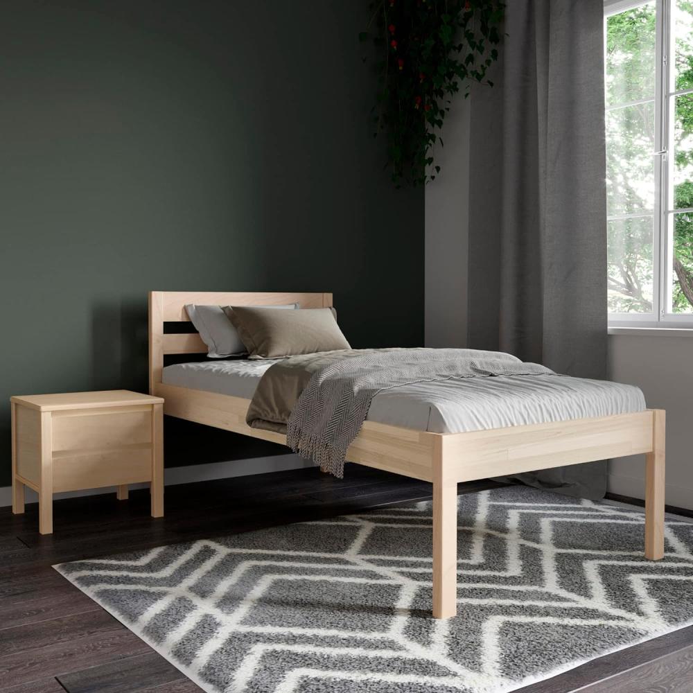 Seniorenbett 80x200 cm Triin Scandi Style mit Rollrost aus hartem FSC® Birken Massivholz - über 700 kg - Holzbett 55 cm hoch mit Kopfteil - Stabiles Einzelbett für Senioren Bild 1