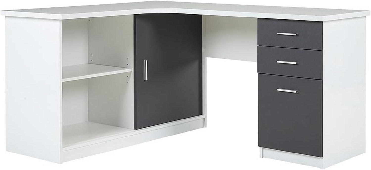 Vente-unique - Eckschreibtisch mit 2 Türen & 2 Schubladen - Weiß & Grau - NORWY Bild 1