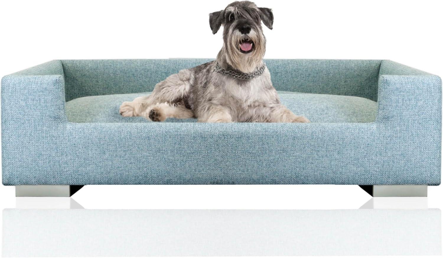 Rohrschneider Tiersofa Hundesofa Hundebett für mittelgroße / große Hunde, hoher Rand, türkis, robuster Polsterstoff aus 100% Polyester, inkl. 2x Dekokissen Bild 1